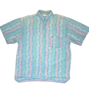 Vintage Gotcha Short Sleeve Faded Reverse Blue Casual Button Down Shirt Sz Lg